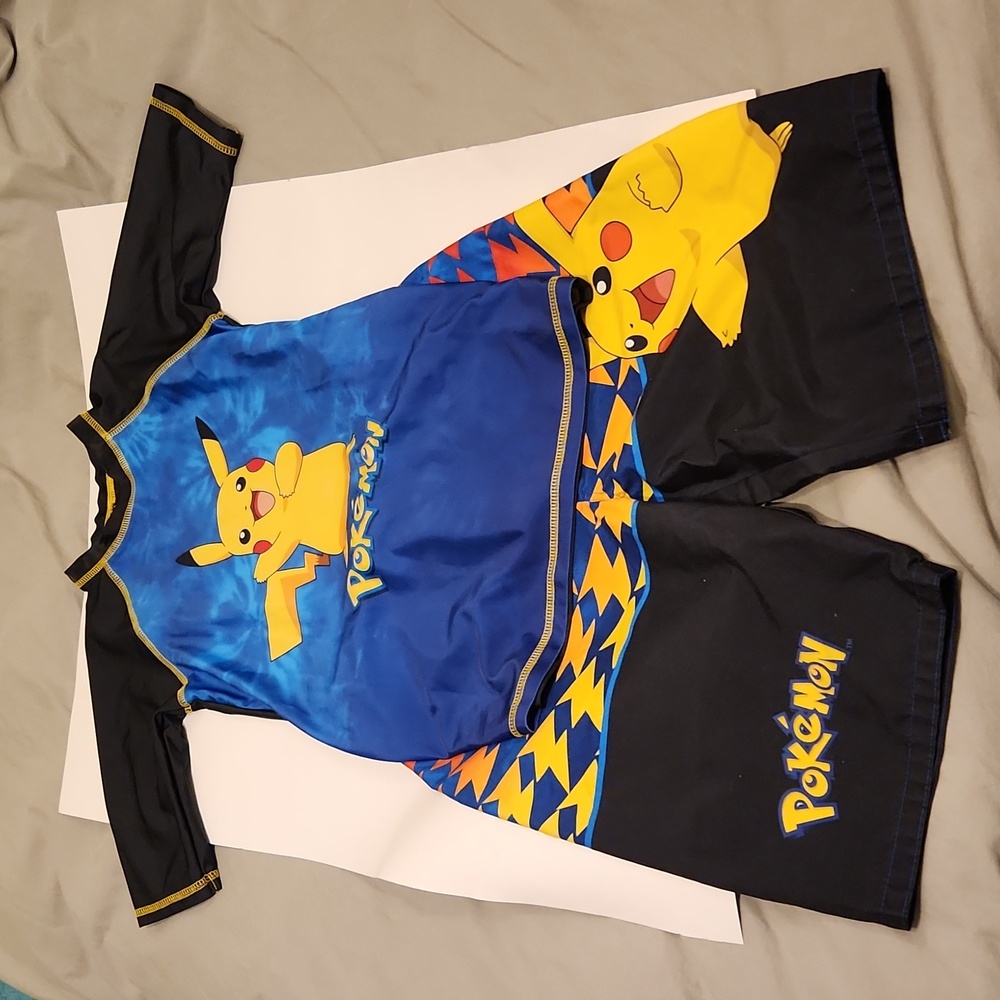 Pokemon NWOT swim trunks and rash guard, sz boys large, swim suit